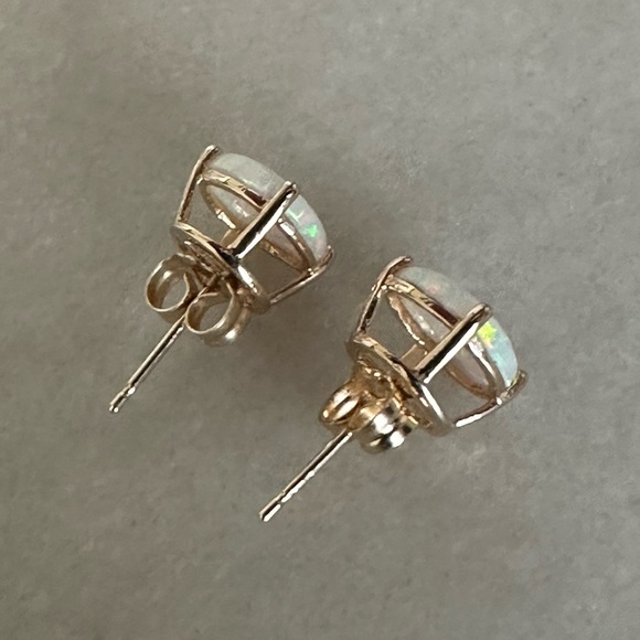 14k Solid Gold Opal Cabochon Post Earrings - Picture 12 of 16